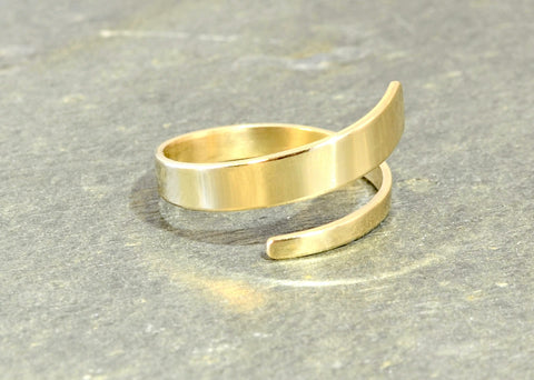 Solid 14K Yellow Gold Dainty Bypass Ring, NiciArt 