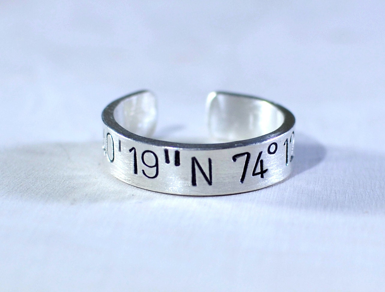 Personalized Latitude longitude coordinates on sterling silver ring