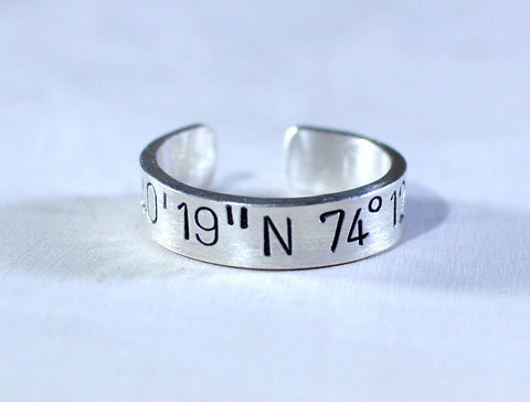 Latitude longitude sterling silver ring for you to personalize, NiciArt 