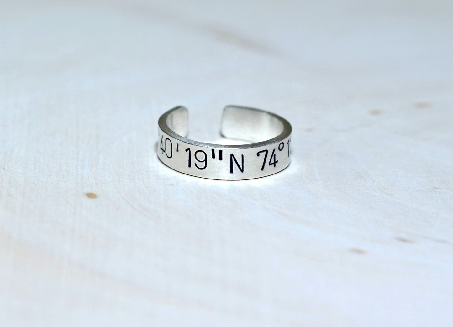 Personalized Latitude longitude coordinates on sterling silver ring