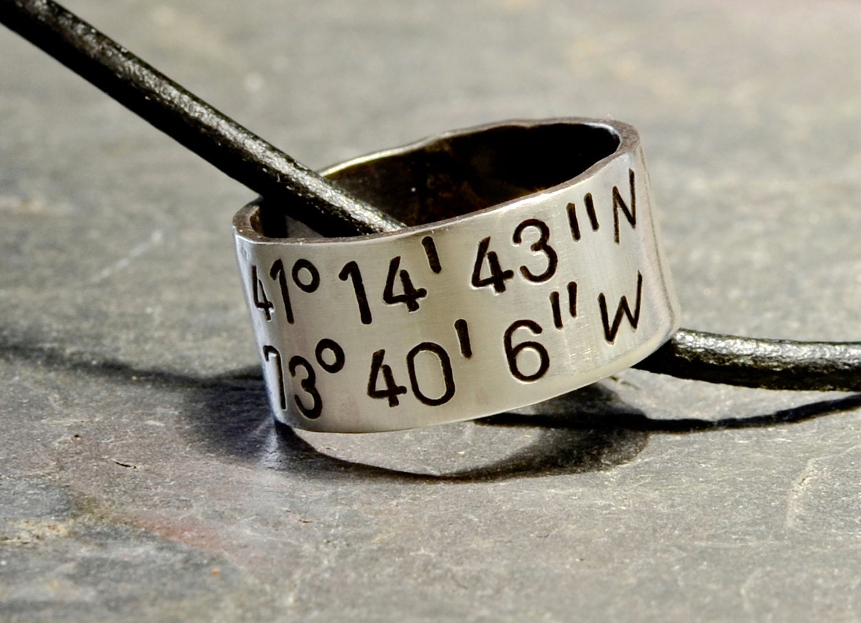 Personalized Latitude Longitude Sterling Silver Ring Necklace