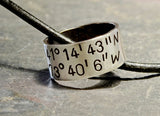 Latitude Longitude Personalized Coordinates Sterling Silver Ring Necklace, NiciArt 