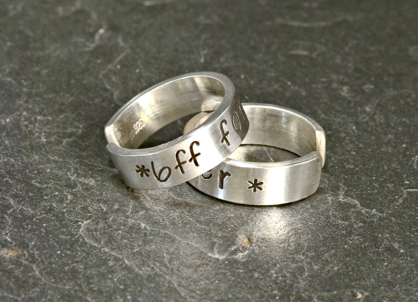 Best Friends Forever Sterling Silver Friendship Ring Set in adjustable open style