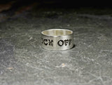 Fuck off sterling silver ring in Geisha Font, NiciArt 