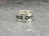 Fuck off sterling silver ring in Geisha Font, NiciArt 