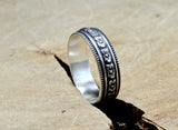 Sterling Silver Hibiscus Flower Patterned Ring with Antique Patina, NiciArt 