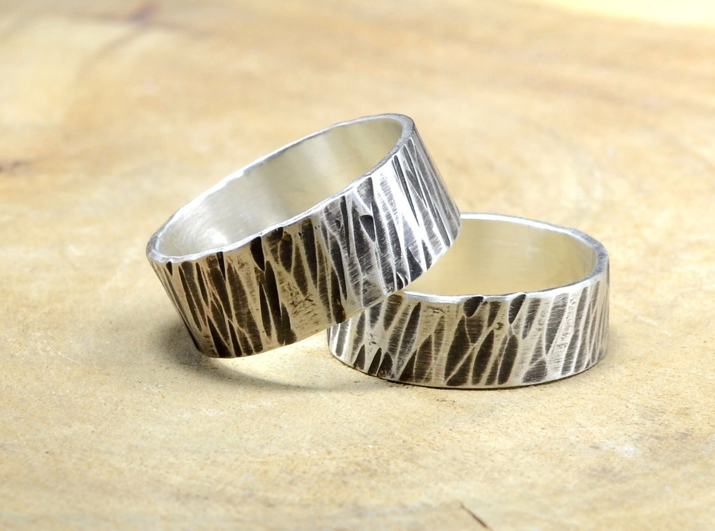 Hammered Sterling Silver Ring Bands as a Set