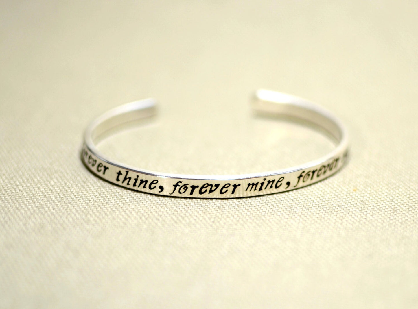 Forever thine forever mine forever ours on polished sterling silver cuff bracelet