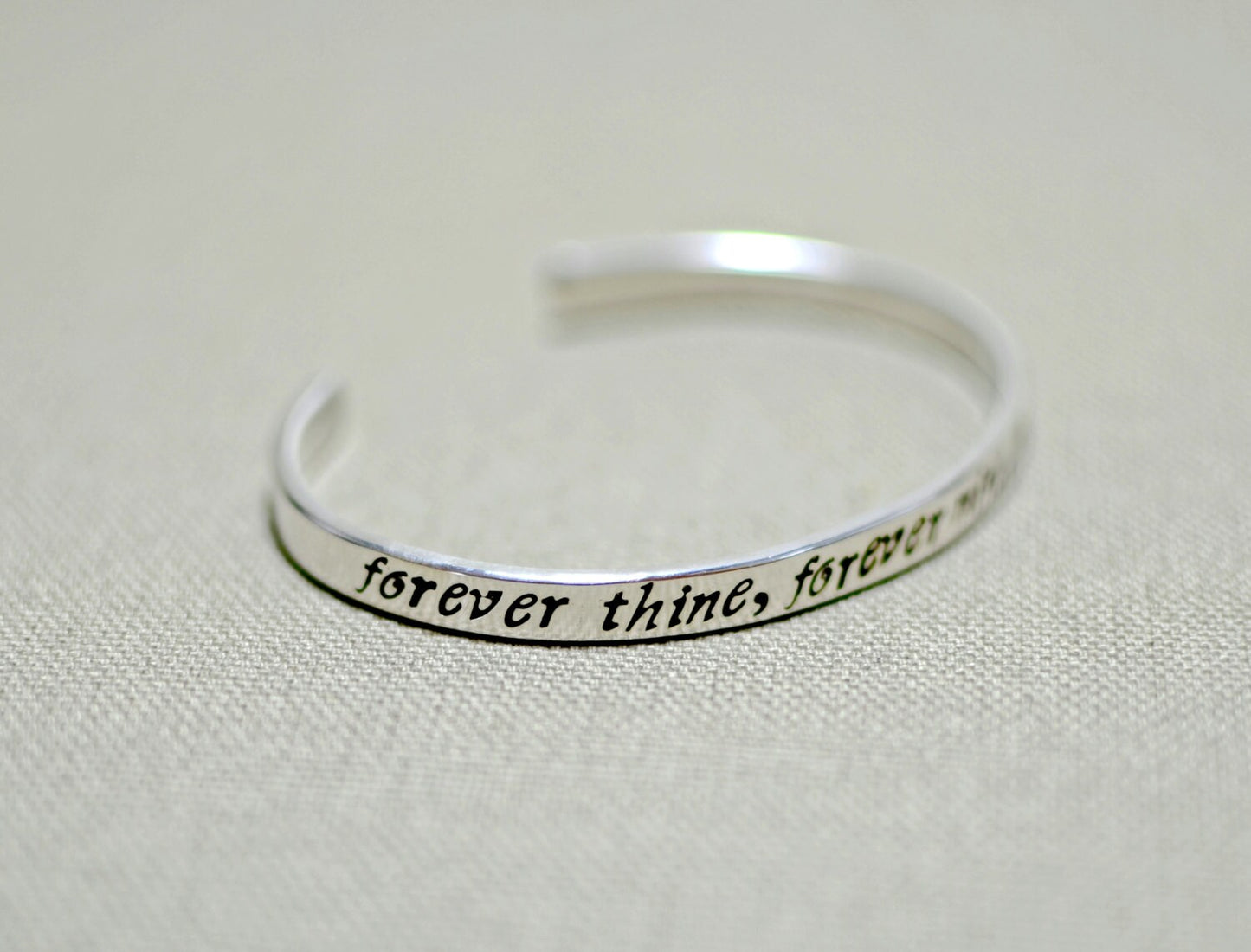 Forever thine forever mine forever ours on polished sterling silver cuff bracelet