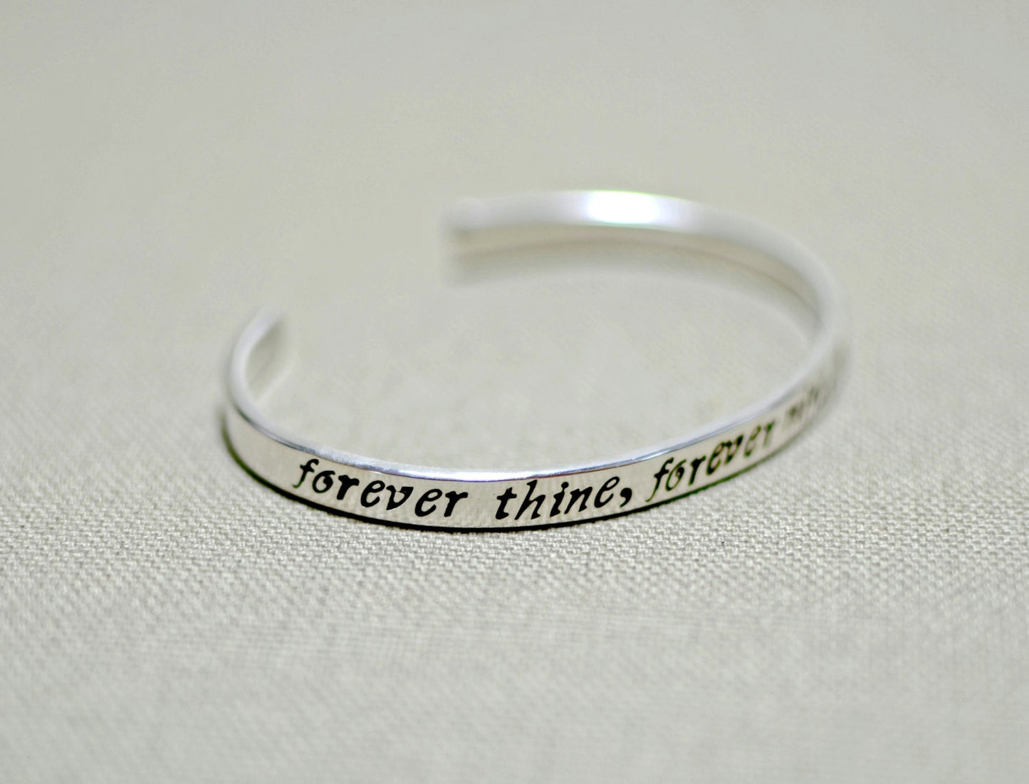 Sterling silver bracelet stamped with forever mine forever thine forever ours