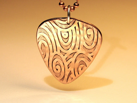 Swirling waves copper guitar pick pendant, NiciArt 
