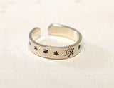 Sterling Silver adjustable toe ring or finger ring with sunburst and stars, NiciArt 