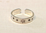 Sterling Silver adjustable toe ring or finger ring with sunburst and stars, NiciArt 