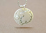 Sterling silver wild wolf under full moon necklace, NiciArt 