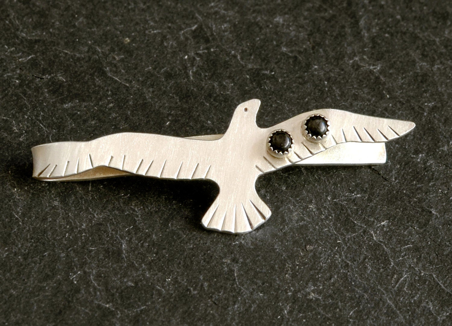 Handcrafted Bird Sterling Silver Tie clip with Black Onyx