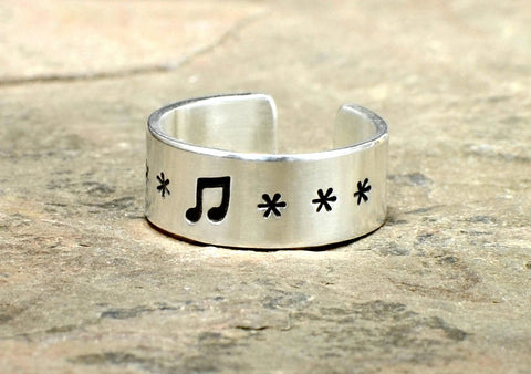 Sterling Silver Toe or Adjustable Ring with Music Note, NiciArt 