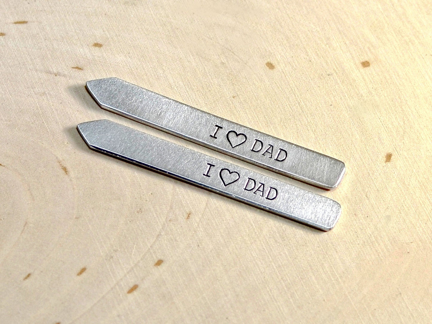 Sterling silver collar stays stamped with I love you dad for fathers day