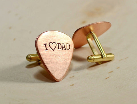 Guitar pick copper cuff links for new dads and Fathers Day, NiciArt 
