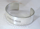 Sterling silver massive roman numeral cuff bracelet with hammered edges, NiciArt 