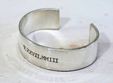 Sterling silver massive roman numeral cuff bracelet with hammered edges, NiciArt 