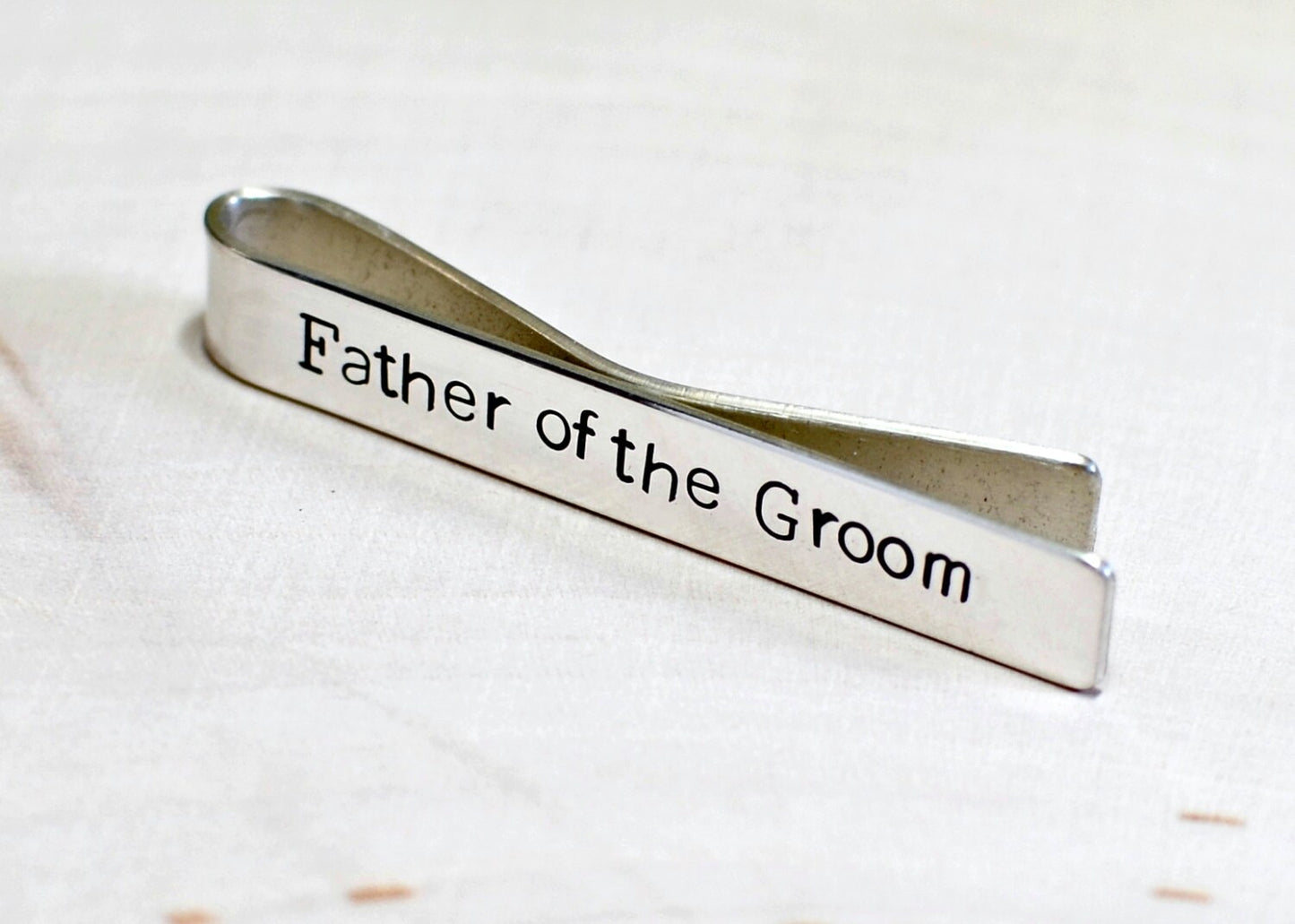 Father of the groom personalized sterling silver wedding tie clip