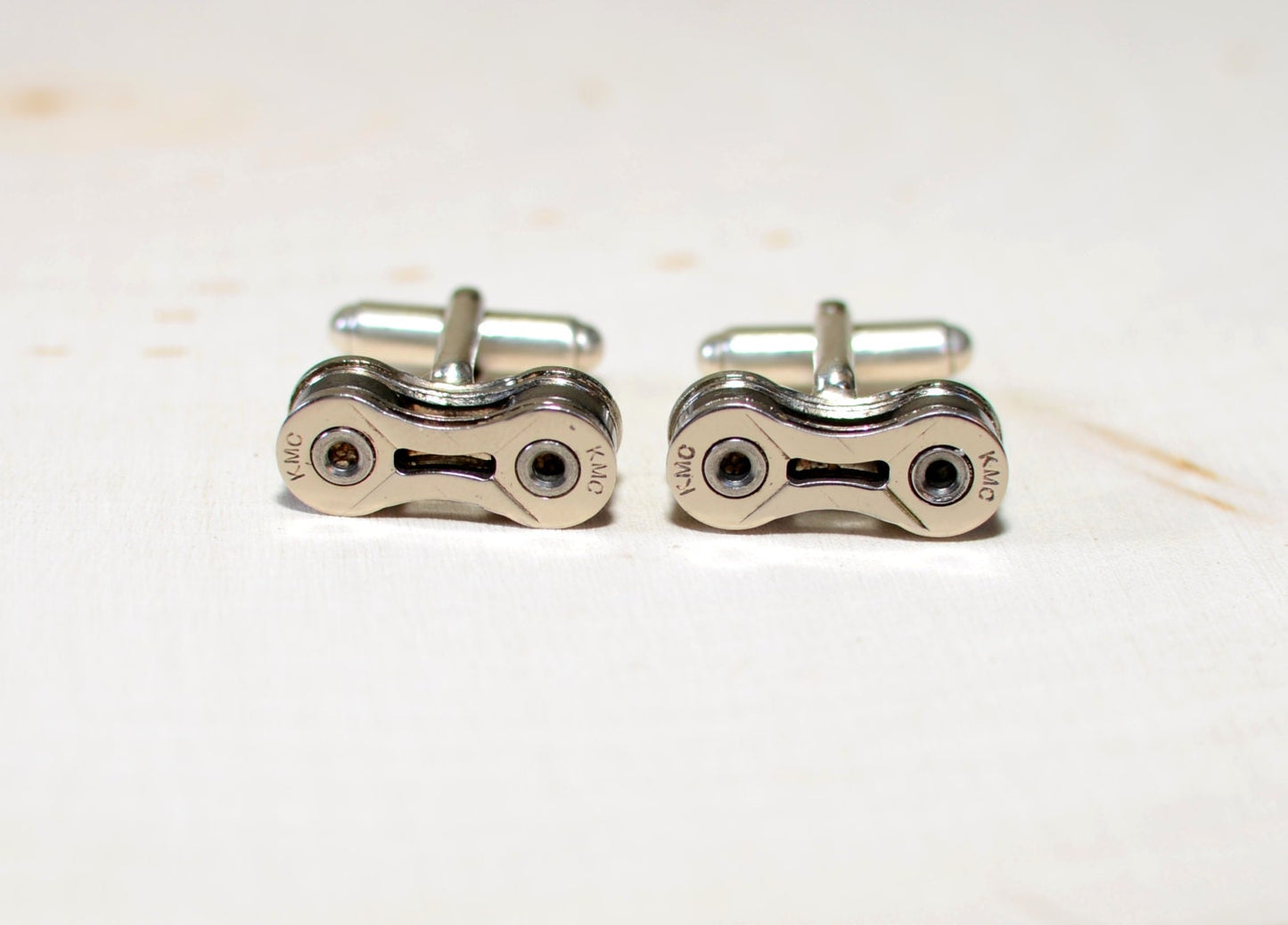 Bicycle Chain Cuff Links with Solid 925 Sterling Silver Torpedo Links