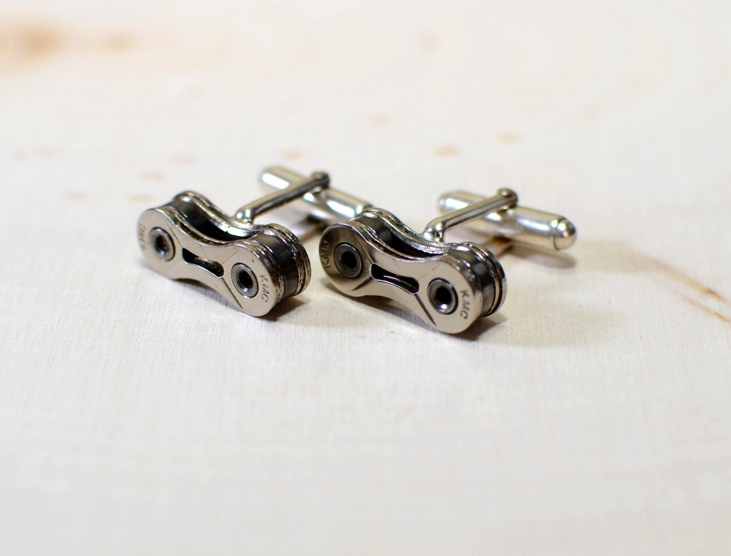 Bicycle Chain Cuff Links with Solid 925 Sterling Silver Torpedo Links