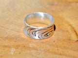 Sterling silver anticlastic ring handmade with swirling pattern, NiciArt 