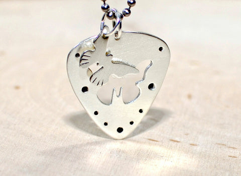 Steling silver necklace with guitar pick and butterfly pendant, NiciArt 