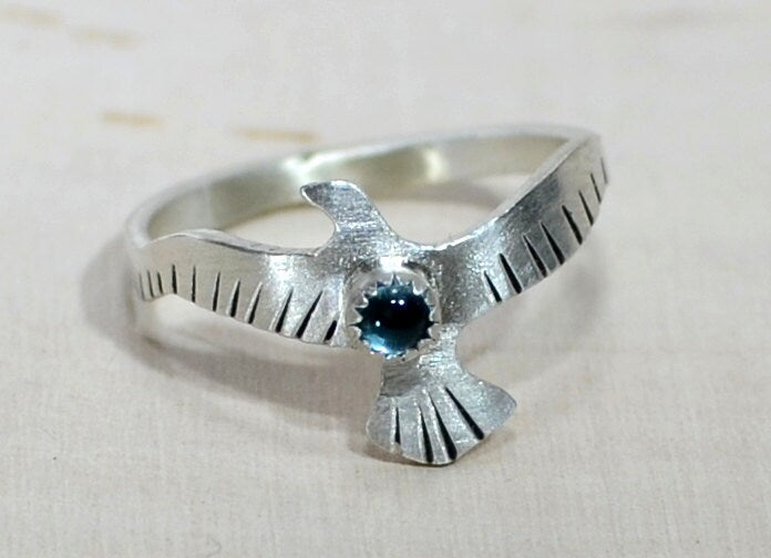 Sterling Silver Bird Ring with Swiss Blue Topaz