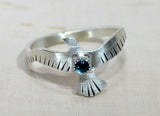 Bird Shaped Sterling Silver Ring with Swiss Blue Topaz, NiciArt 