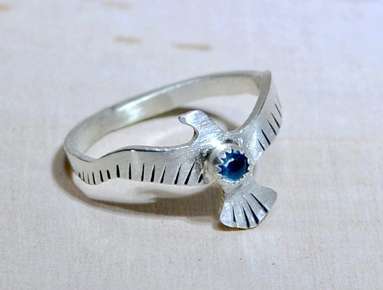 Sterling Silver Bird Ring with Swiss Blue Topaz
