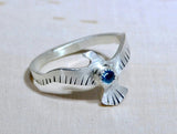 Bird Shaped Sterling Silver Ring with Swiss Blue Topaz, NiciArt 