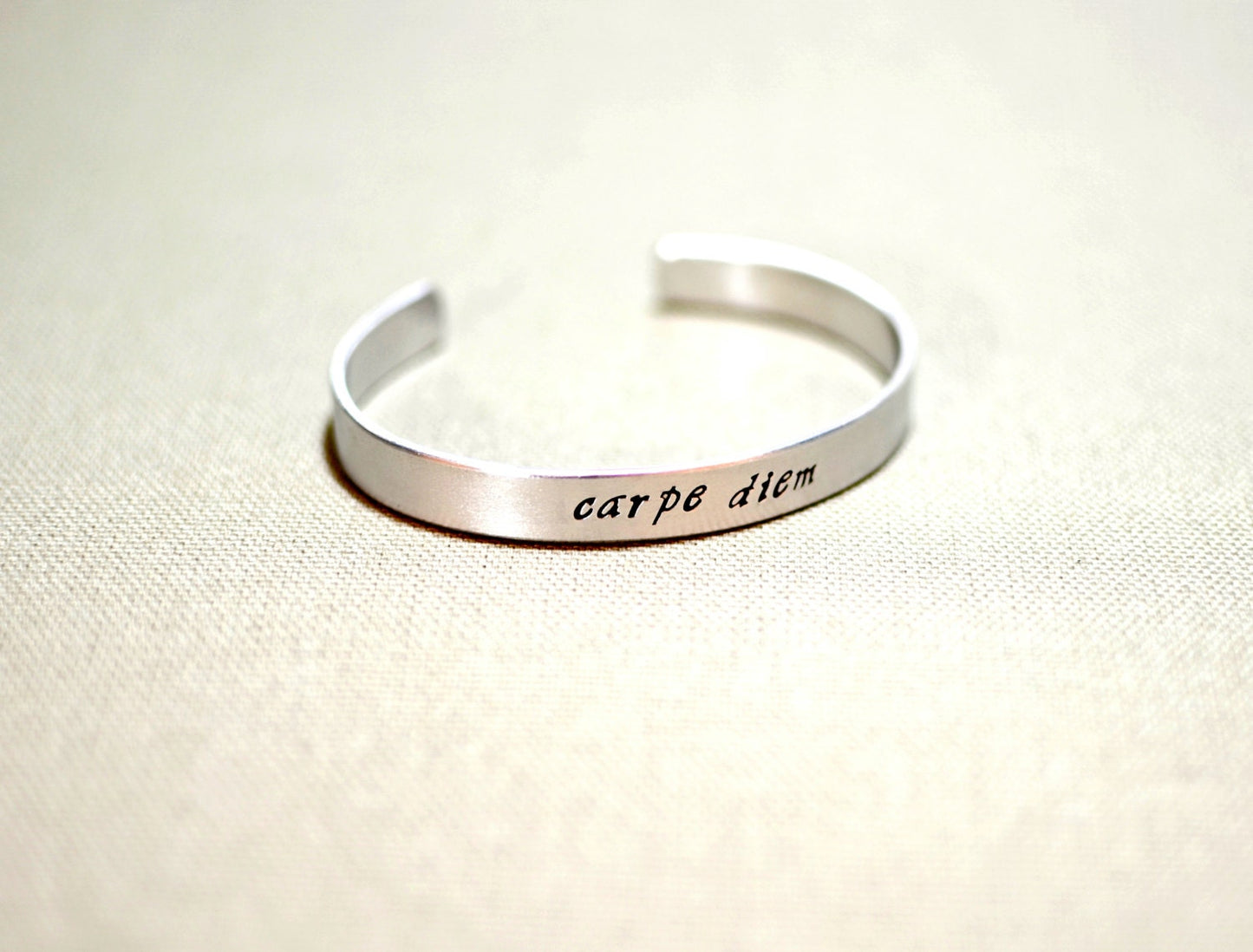 Cuff bracelet with carpe diem in your choice of metals