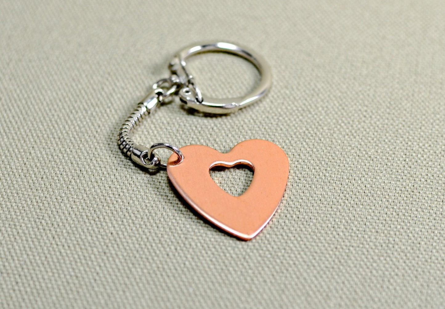 Copper heart key chain for personalized handstamping requests