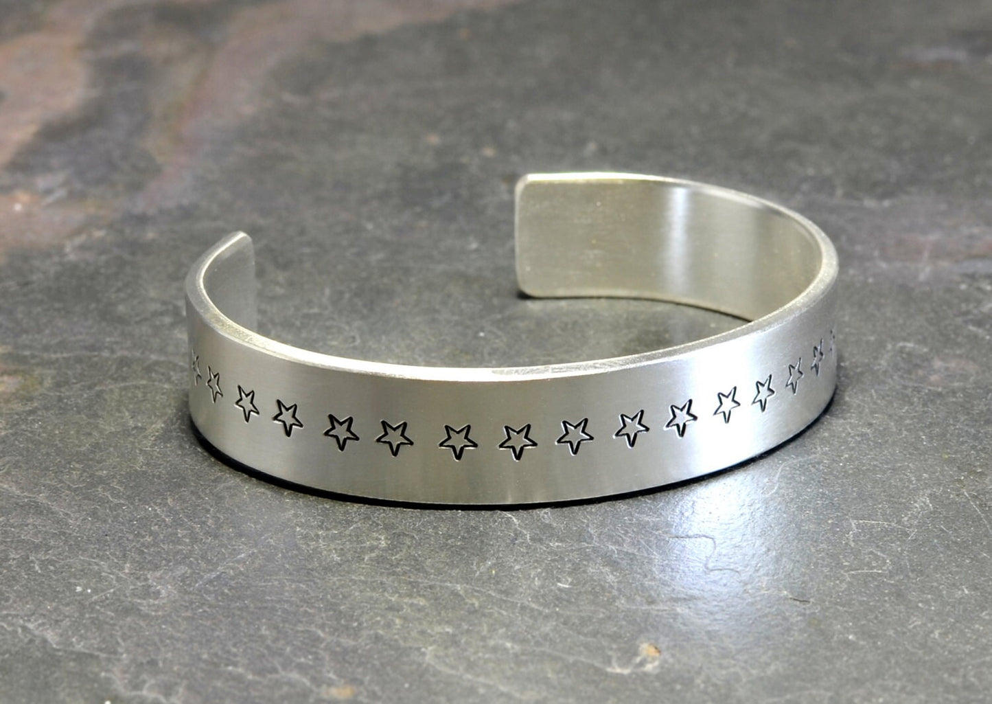 Wide sterling silver cuff with stars - solid and heavy - 2mm thick
