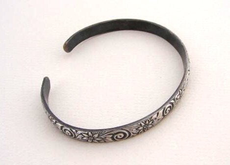 Sterling Silver Flower Pattern Cuff Bracelet with Spiral Flower Design - Solid 925 BR4012
