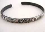 Sterling Silver Cuff Bracelet with Swirling Flowers, NiciArt 