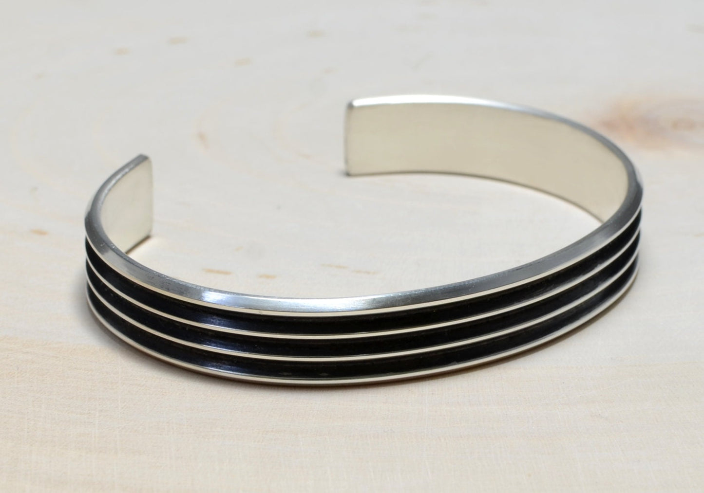 Mens Grooved Sterling Silver Cuff Bracelet served up extra Groovy