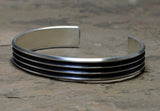 Modern Cuff Sterling Silver Bracelet with Grooves, NiciArt 
