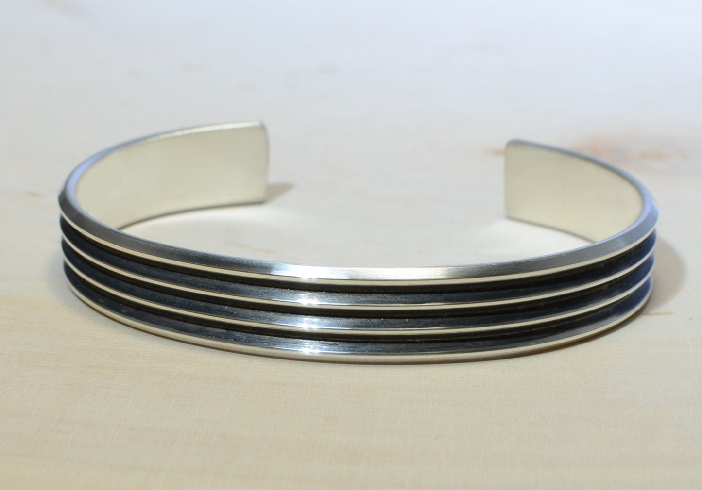 Mens Grooved Sterling Silver Cuff Bracelet served up extra Groovy