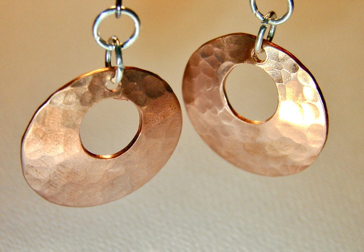 Hammered Copper Earrings with Round Window