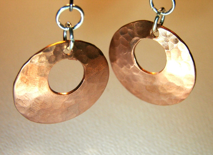 Hammered Copper Earrings with Round Window