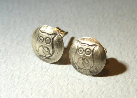 Owl Stud Earrings in Sterling Silver