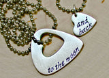 Couples sterling silver guitar pick necklace bridging distance with music, NiciArt 