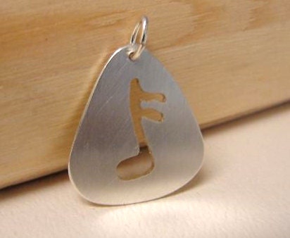 Guitar Pick Sterling Silver Pendant with Music Note Cut Out