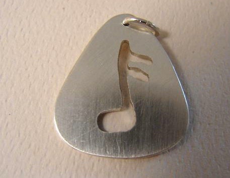 Guitar Pick Sterling Silver Pendant with Music Note Cut Out