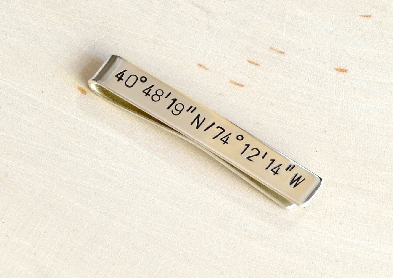 Sterling Silver Tie Clip with Personalized Latitude Longitude Coordinates
