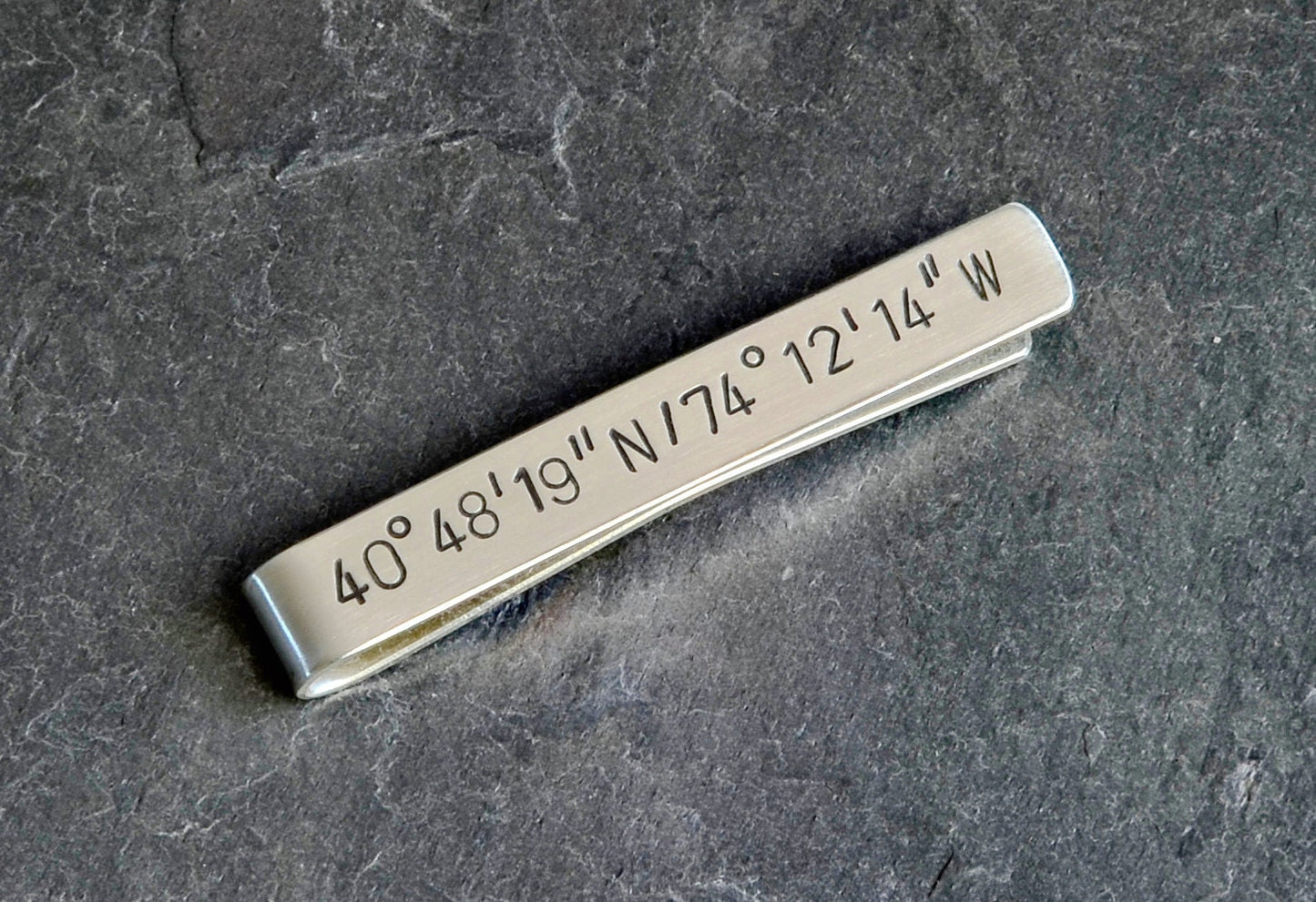 Sterling silver tie clip personalized with your coordinates