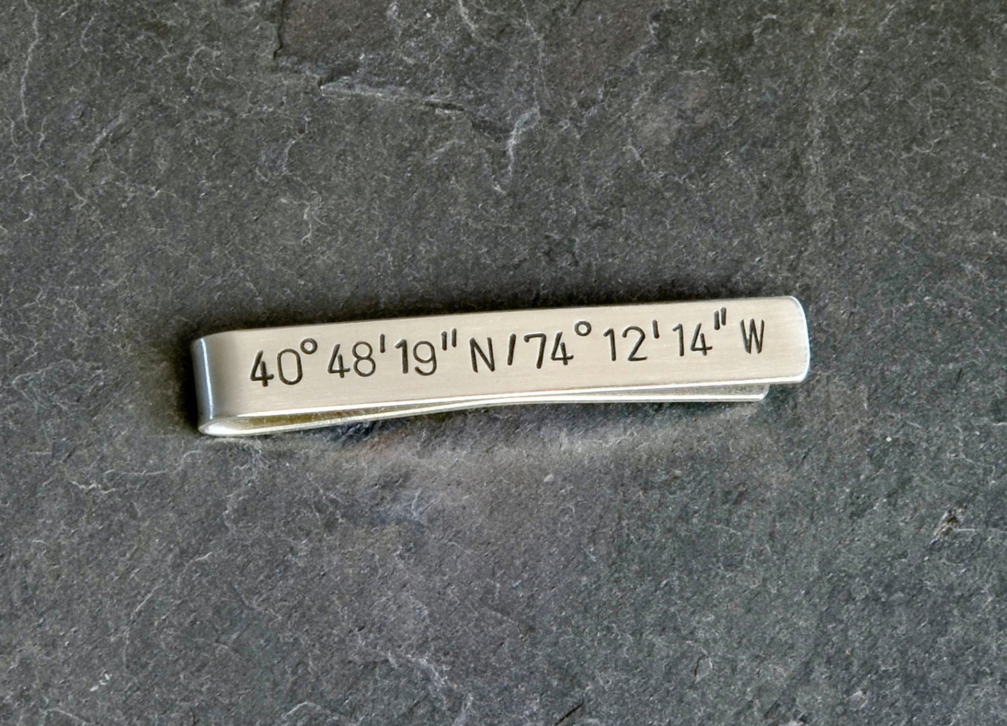 Sterling silver tie clip personalized with your coordinates